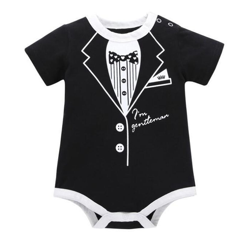 Newborn Baby Clothing Summer Gentleman Rompers 0-12M Infnat Boys Cotton Jumpsuit Male Bebe Body Clothes Tie Print Short Sleeve