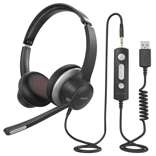 Mpow 328 Wired Headphones USB/3.5mm Headset with Microphone Business Headset In-line Control for Skype PC Computer Cell Phone